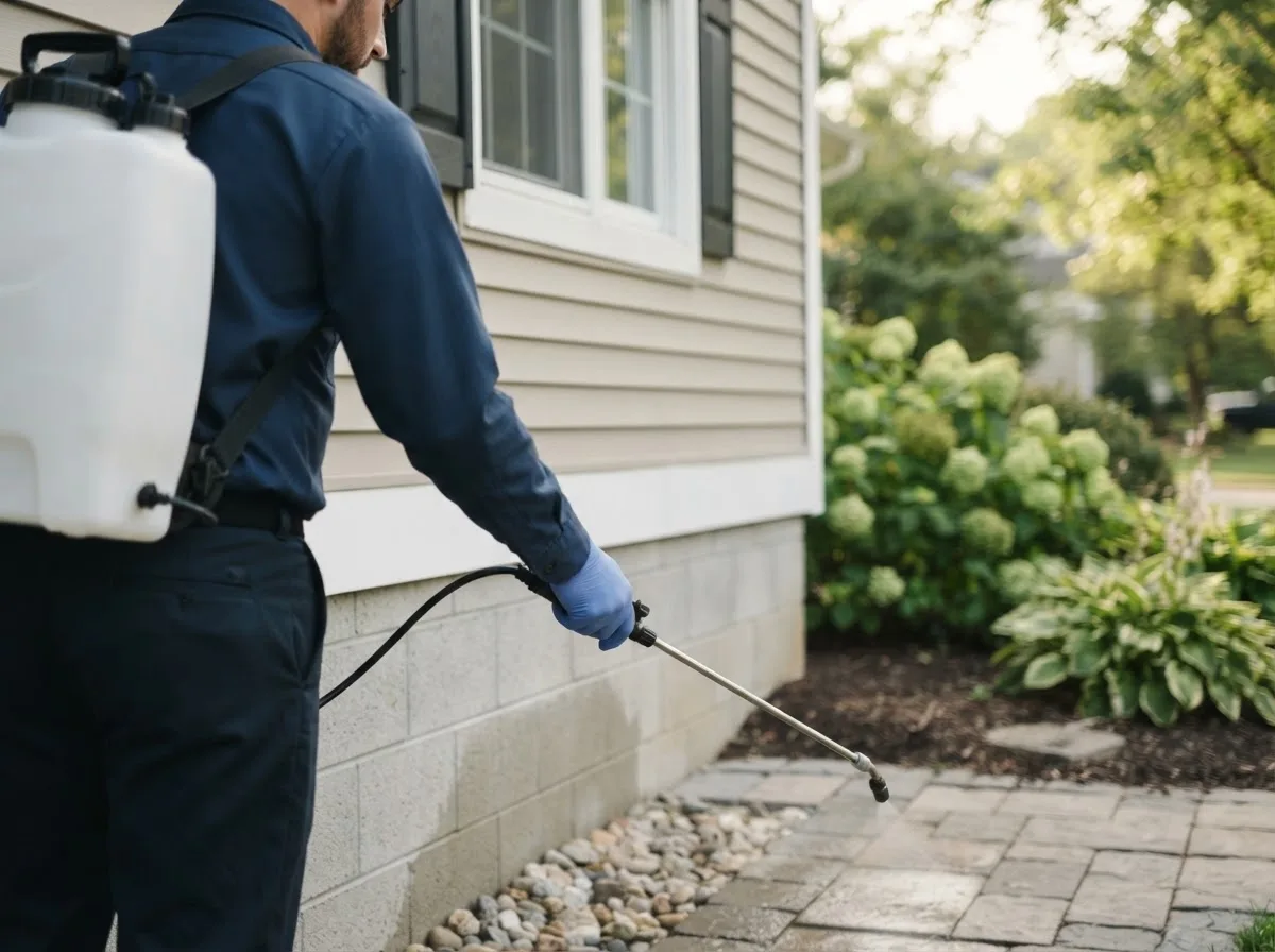 Pest control technician inspecting a home in Mallory, WV